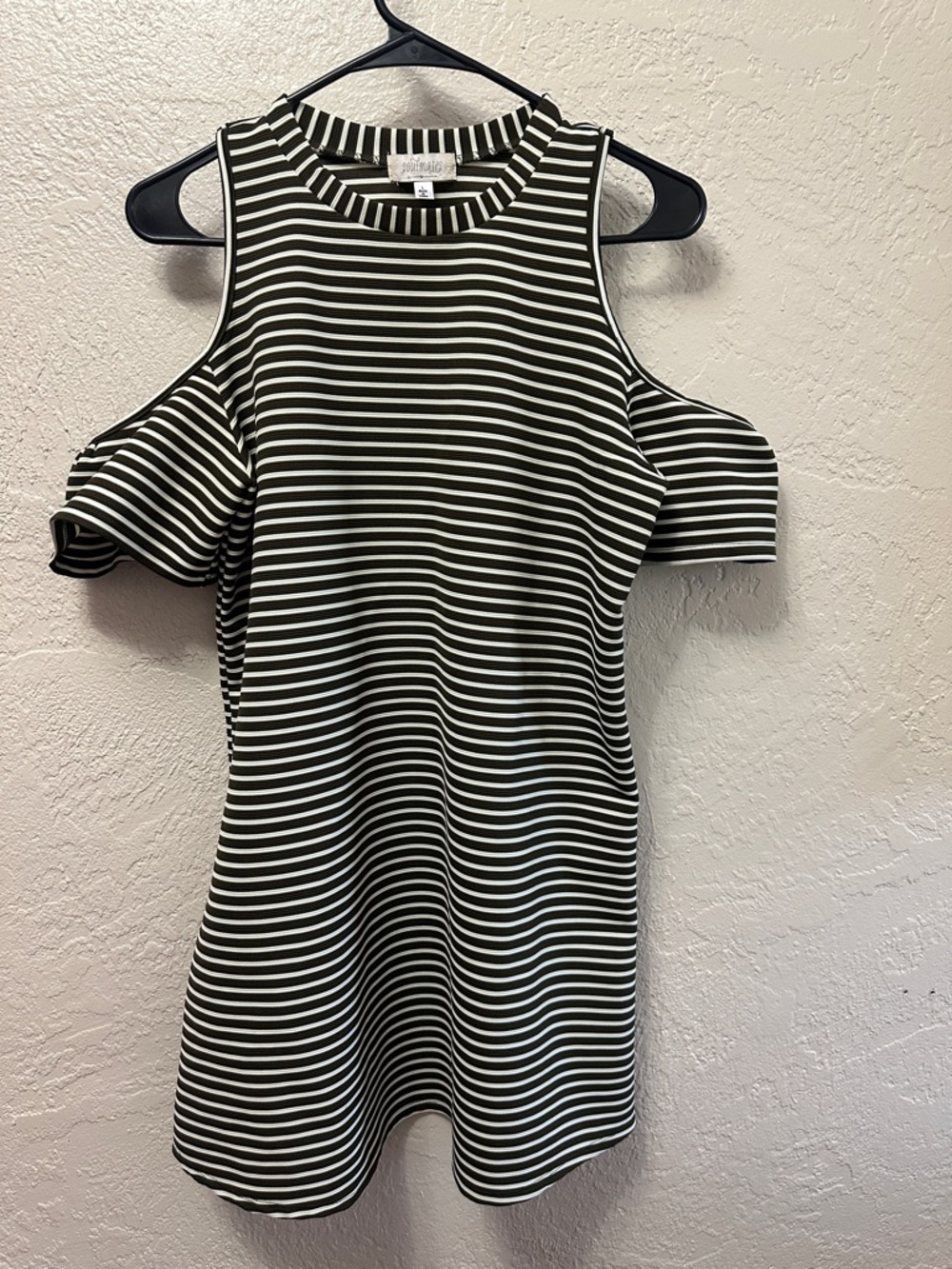 Striped Cold-Shoulder Dress in Hunter Green and White